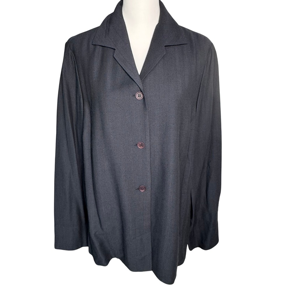 SAKS FIFTH AVENUE REAL CLOTHES NWT Women XL Black Herringbone Wool Blazer Jacket